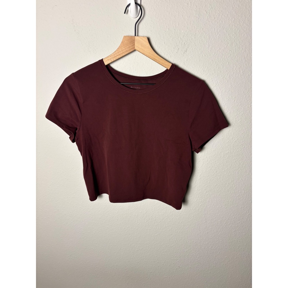 Athleta Transcend Open Back Tee Burgundy XL Short Sleeve Cropped Workout Top